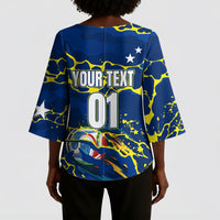 Personalized Curacao Football Kimono Sleeve Blouse Caribbean Splash Paint Soccer Graphic