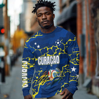 Personalized Curacao Football Long Sleeve Shirt Caribbean Splash Paint Soccer Graphic
