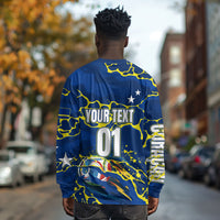 Personalized Curacao Football Long Sleeve Shirt Caribbean Splash Paint Soccer Graphic