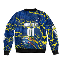 Personalized Curacao Football Sleeve Zip Bomber Jacket Caribbean Splash Paint Soccer Graphic