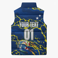 Personalized Curacao Football Sleeveless Puffer Jacket Caribbean Splash Paint Soccer Graphic