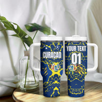 Personalized Curacao Football Tumbler With Handle Caribbean Splash Paint Soccer Graphic