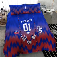 Personalized Haiti Football Bedding Set Brush Stroke Soccer Graphic Flag Colors