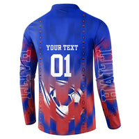 Personalized Haiti Football Button Sweatshirt Brush Stroke Soccer Graphic Flag Colors