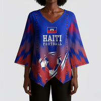 Personalized Haiti Football Kimono Sleeve Blouse Brush Stroke Soccer Graphic Flag Colors