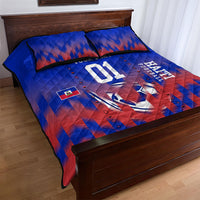 Personalized Haiti Football Quilt Bed Set Brush Stroke Soccer Graphic Flag Colors