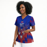 Personalized Haiti Football Scrub Top Brush Stroke Soccer Graphic Flag Colors