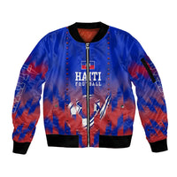 Personalized Haiti Football Sleeve Zip Bomber Jacket Brush Stroke Soccer Graphic Flag Colors