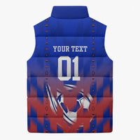 Personalized Haiti Football Sleeveless Puffer Jacket Brush Stroke Soccer Graphic Flag Colors