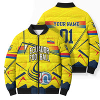Personalized Ecuador Football Bomber Puffer Jacket Dynamic Line Soccer Graphic Flag Colors