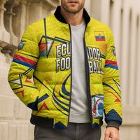 Personalized Ecuador Football Bomber Puffer Jacket Dynamic Line Soccer Graphic Flag Colors