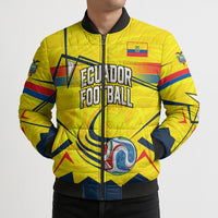 Personalized Ecuador Football Bomber Puffer Jacket Dynamic Line Soccer Graphic Flag Colors