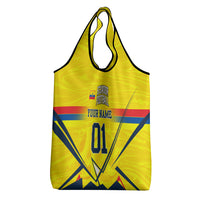 Personalized Ecuador Football Grocery Bag Dynamic Line Soccer Graphic Flag Colors