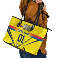 Personalized Ecuador Football Leather Tote Bag Dynamic Line Soccer Graphic Flag Colors