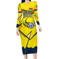 Personalized Ecuador Football Long Sleeve Bodycon Dress Dynamic Line Soccer Graphic Flag Colors