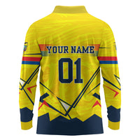 Personalized Ecuador Football Long Sleeve Polo Shirt Dynamic Line Soccer Graphic Flag Colors
