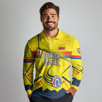 Personalized Ecuador Football Long Sleeve Polo Shirt Dynamic Line Soccer Graphic Flag Colors