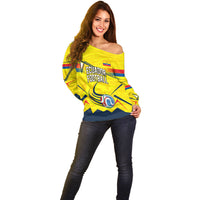 Personalized Ecuador Football Off Shoulder Sweater Dynamic Line Soccer Graphic Flag Colors