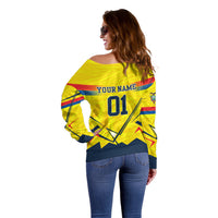 Personalized Ecuador Football Off Shoulder Sweater Dynamic Line Soccer Graphic Flag Colors