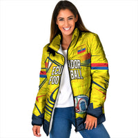Personalized Ecuador Football Padded Jacket Dynamic Line Soccer Graphic Flag Colors