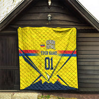 Personalized Ecuador Football Quilt Dynamic Line Soccer Graphic Flag Colors