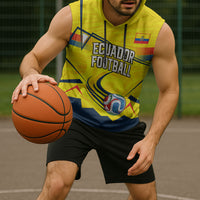 Personalized Ecuador Football Sleeveless Hoodie Dynamic Line Soccer Graphic Flag Colors