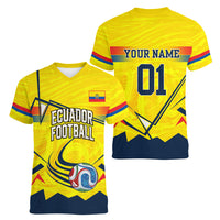 Personalized Ecuador Football Women V-Neck T-Shirt Dynamic Line Soccer Graphic Flag Colors