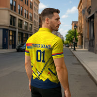 Personalized Ecuador Football Zipper Polo Shirt Dynamic Line Soccer Graphic Flag Colors