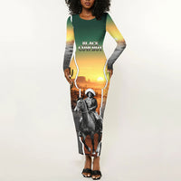 Nat Love Deadwood Dick Legendary Black Cowboy Long Sleeve Bodycon Dress Western Frontier Style With Native Southwest Pattern