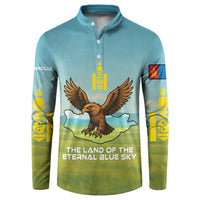 Mongolia Button Sweatshirt with Eagle Map Eternal Blue Sky Steppe Spirit