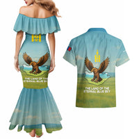 Mongolia Couples Matching Mermaid Dress and Hawaiian Shirt with Eagle Map Eternal Blue Sky Steppe Spirit