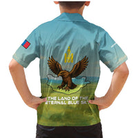 Mongolia Family Matching Mermaid Dress and Hawaiian Shirt with Eagle Map Eternal Blue Sky Steppe Spirit
