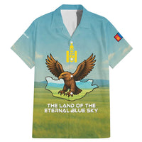 Mongolia Family Matching Mermaid Dress and Hawaiian Shirt with Eagle Map Eternal Blue Sky Steppe Spirit
