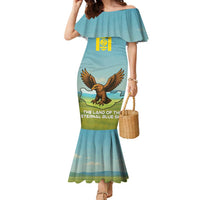 Mongolia Family Matching Mermaid Dress and Hawaiian Shirt with Eagle Map Eternal Blue Sky Steppe Spirit