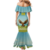 Mongolia Family Matching Mermaid Dress and Hawaiian Shirt with Eagle Map Eternal Blue Sky Steppe Spirit