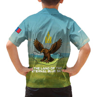 Mongolia Family Matching Off The Shoulder Long Sleeve Dress and Hawaiian Shirt with Eagle Map Eternal Blue Sky Steppe Spirit