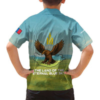 Mongolia Family Matching Puletasi and Hawaiian Shirt with Eagle Map Eternal Blue Sky Steppe Spirit
