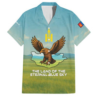 Mongolia Family Matching Short Sleeve Bodycon Dress and Hawaiian Shirt with Eagle Map Eternal Blue Sky Steppe Spirit