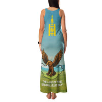 Mongolia Family Matching Tank Maxi Dress and Hawaiian Shirt with Eagle Map Eternal Blue Sky Steppe Spirit