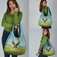 Mongolia Grocery Bag with Eagle Map Eternal Blue Sky Steppe Spirit
