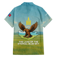 Mongolia Hawaiian Shirt with Eagle Map Eternal Blue Sky Steppe Spirit