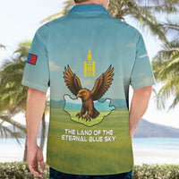 Mongolia Hawaiian Shirt with Eagle Map Eternal Blue Sky Steppe Spirit