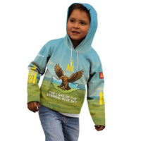 Mongolia Kid Hoodie with Eagle Map Eternal Blue Sky Steppe Spirit