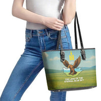 Mongolia Leather Tote Bag with Eagle Map Eternal Blue Sky Steppe Spirit