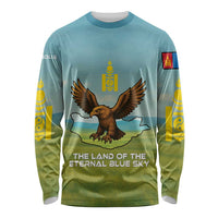 Mongolia Long Sleeve Shirt with Eagle Map Eternal Blue Sky Steppe Spirit