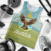 Mongolia Men Tank Top with Eagle Map Eternal Blue Sky Steppe Spirit