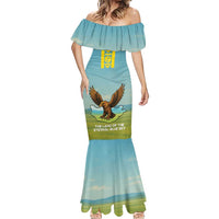 Mongolia Mermaid Dress with Eagle Map Eternal Blue Sky Steppe Spirit