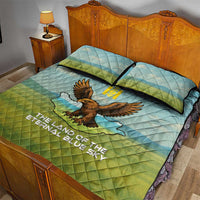Mongolia Quilt Bed Set with Eagle Map Eternal Blue Sky Steppe Spirit