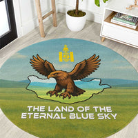 Mongolia Round Carpet with Eagle Map Eternal Blue Sky Steppe Spirit