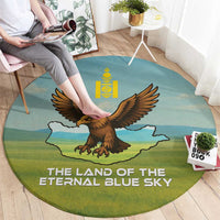 Mongolia Round Carpet with Eagle Map Eternal Blue Sky Steppe Spirit
